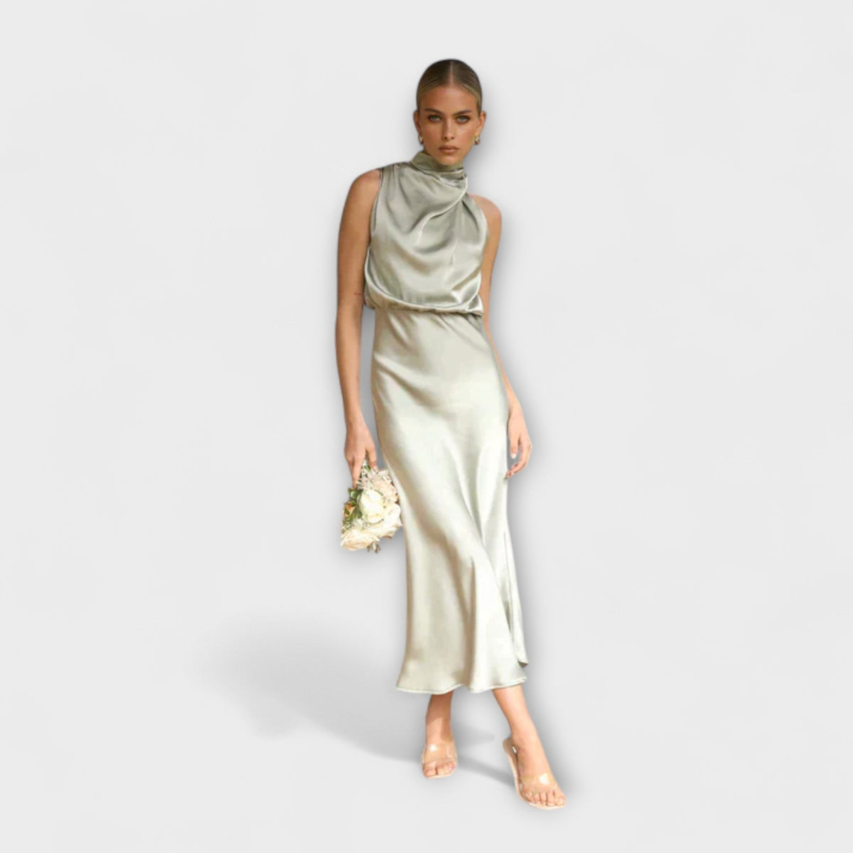 Zenaida - Robe en Satin Crème à Col Licou