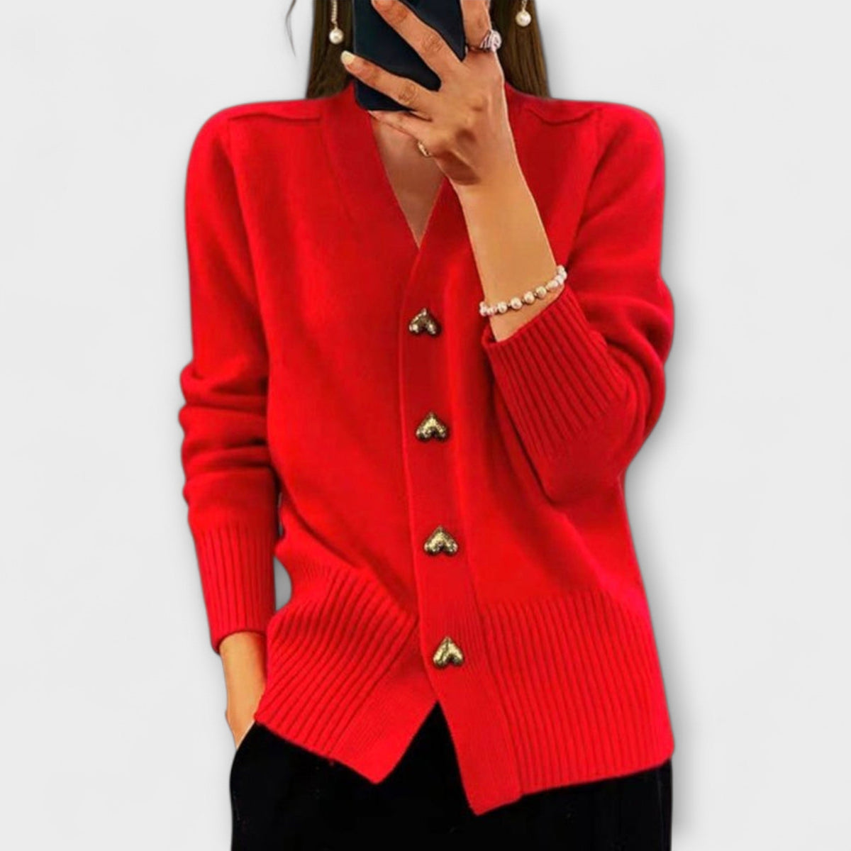 Marij - Cardigan Bleu Foncé à Col V, Style Vintage