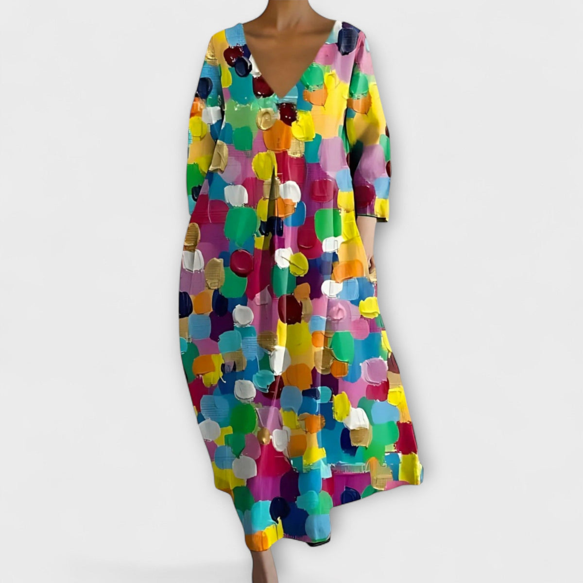 Fiona - Robe Longue Colorée à Col V