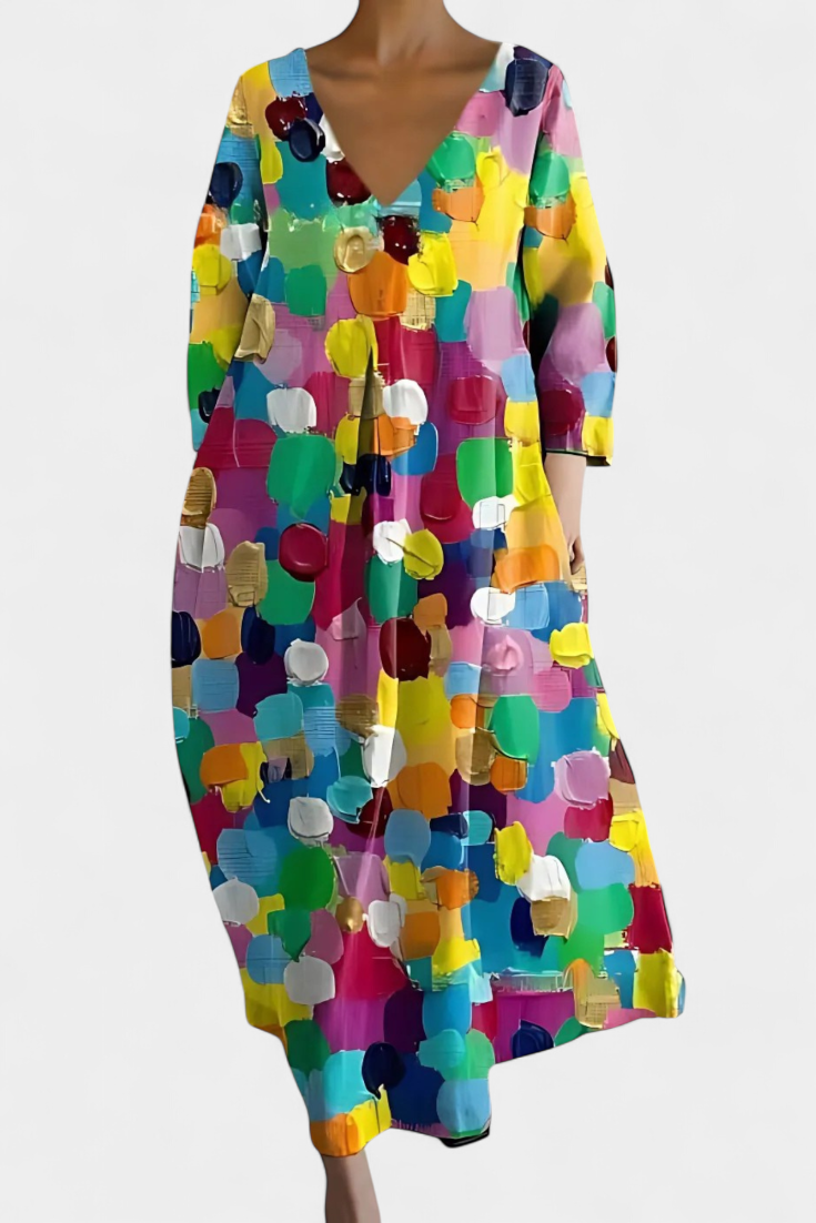 Ana - Robe Fluide Colorée à Motif Aquarelle