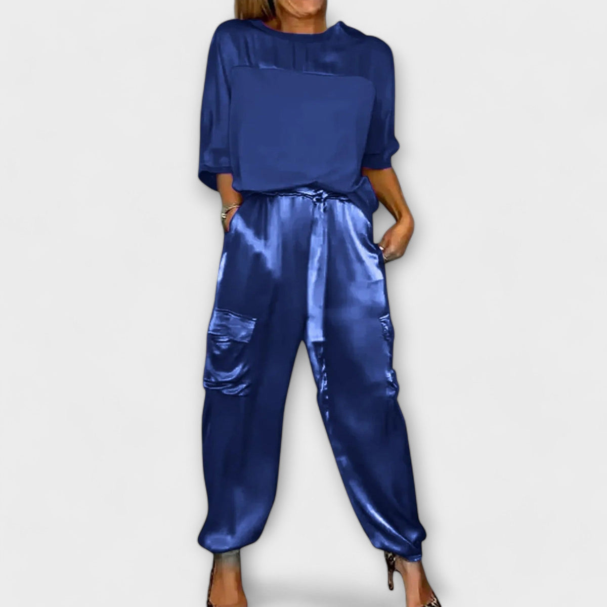Ensemble en Satin Kaki avec Haut et Pantalon