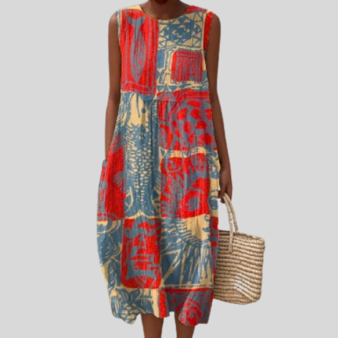 Robe Rouge à Motif Patchwork