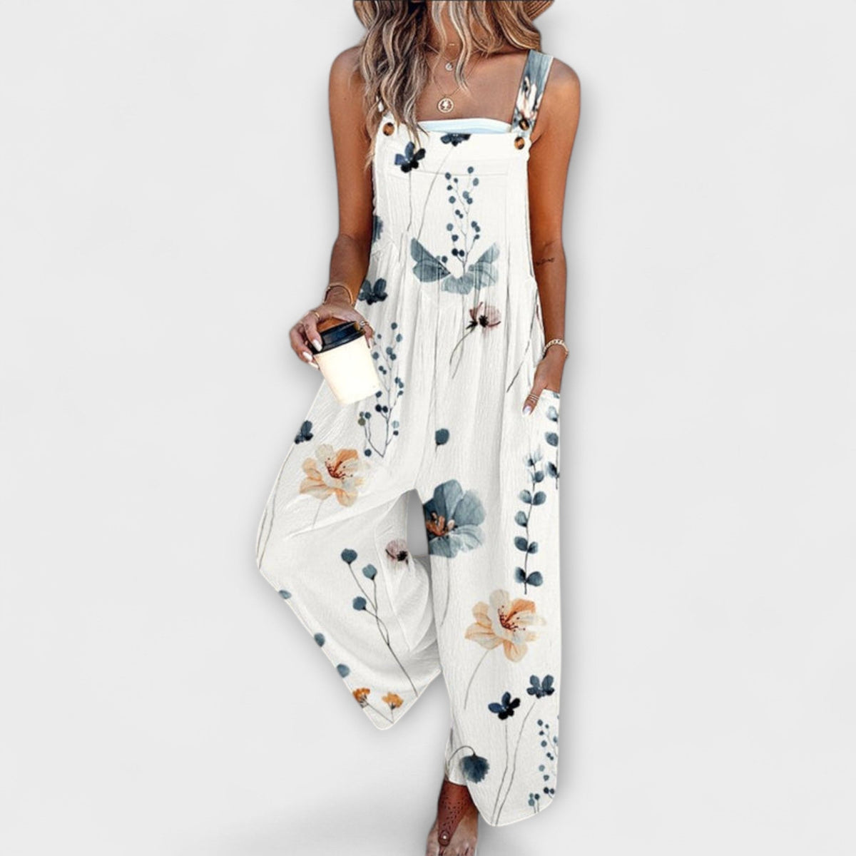 Apolline - Salopette Blanche à Motif Floral