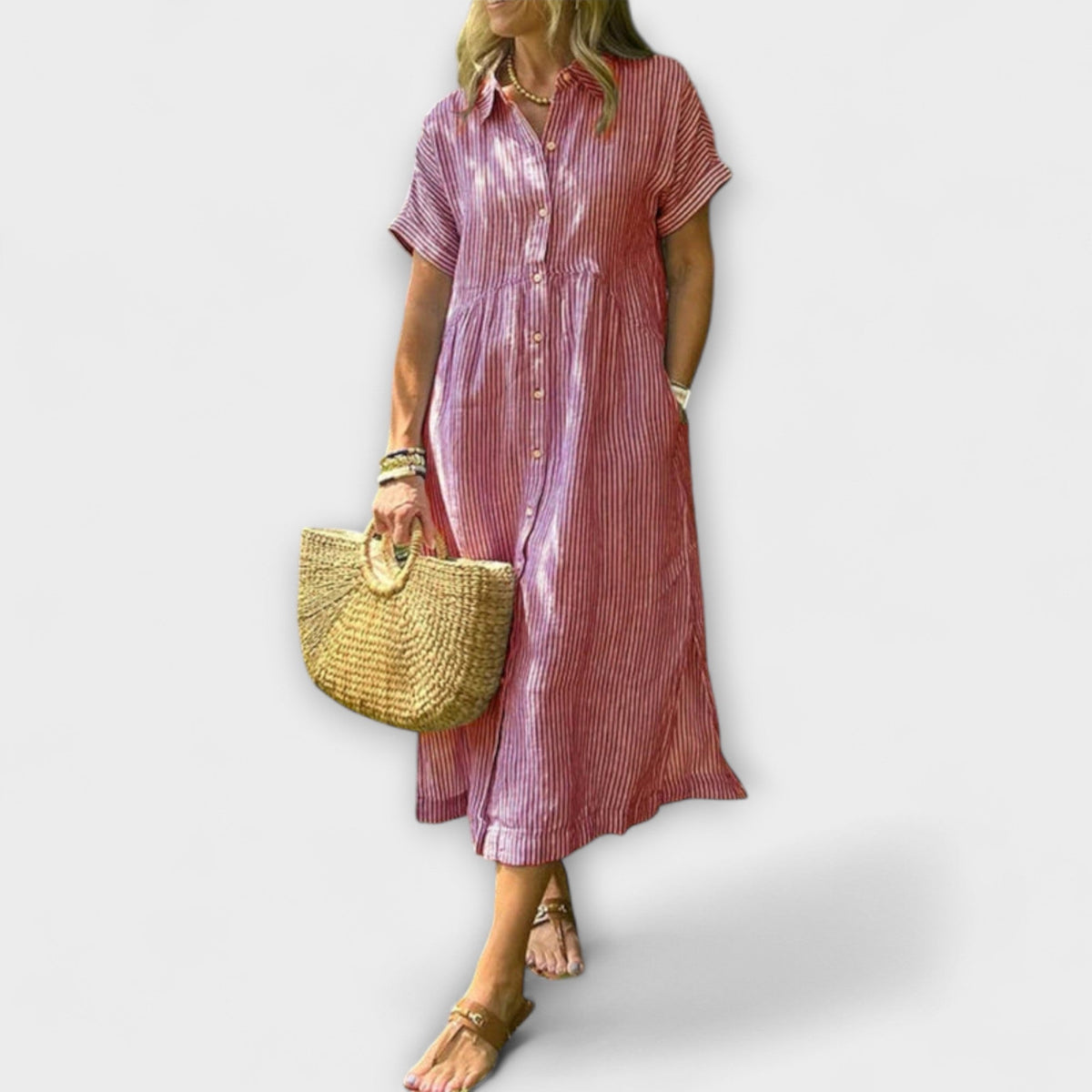 Anorea - Robe Chemisier Bleu Clair Rayée
