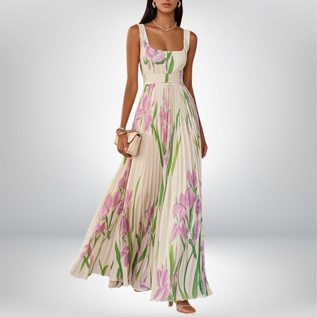 Penélope - Robe Longue en Mousseline Crème à Fleurs