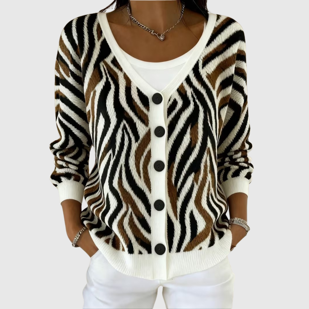 Bénédicte - Cardigan boutonné à rayures zébrées