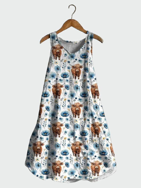 Robe Blanche à Motif Vaches Highland