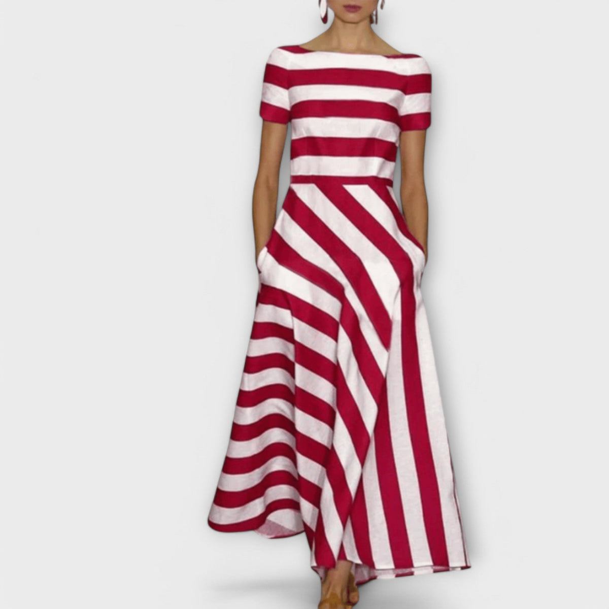 Janell - Robe Longue Rayée Rouge et Blanche