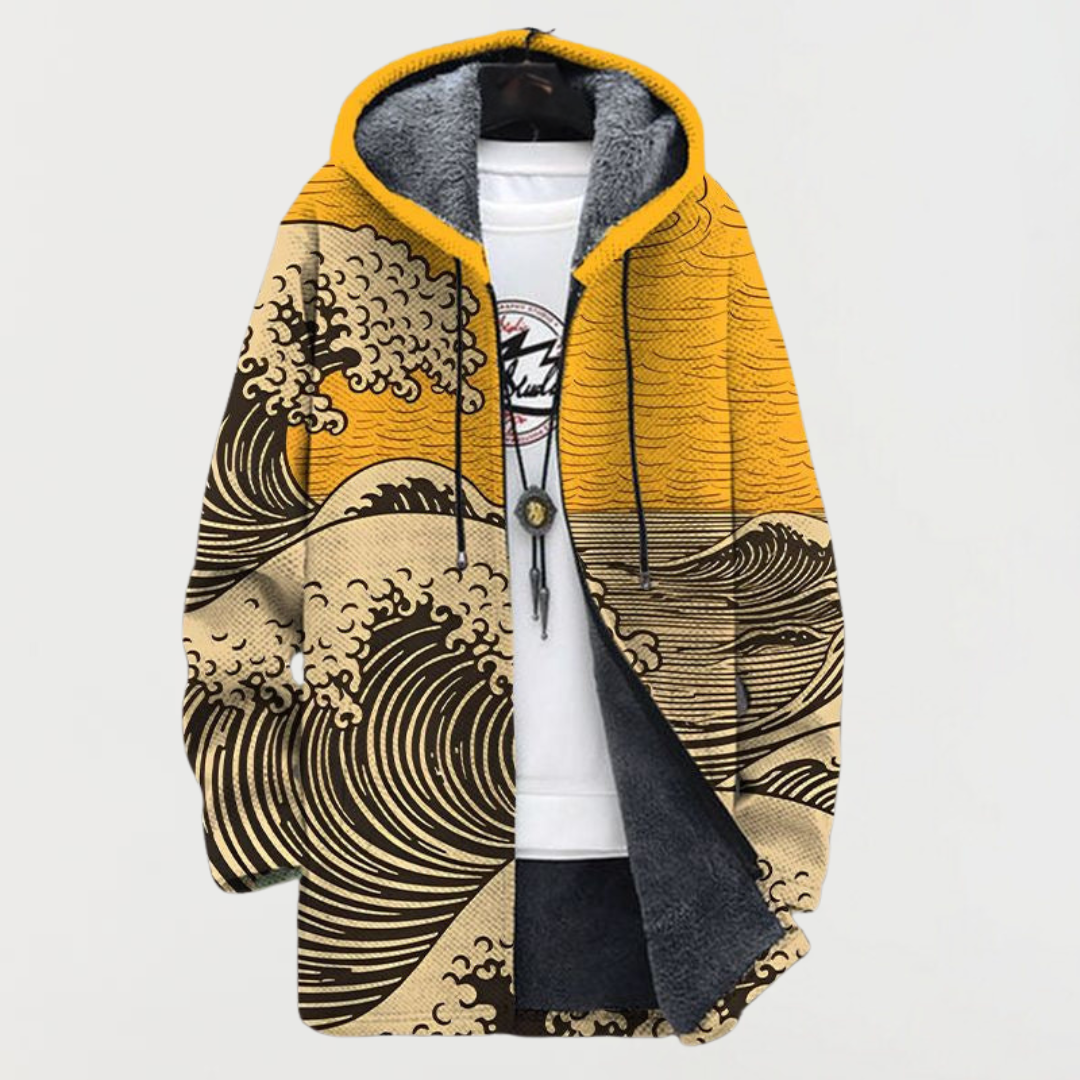 Manteau à capuche à motif de vagues
