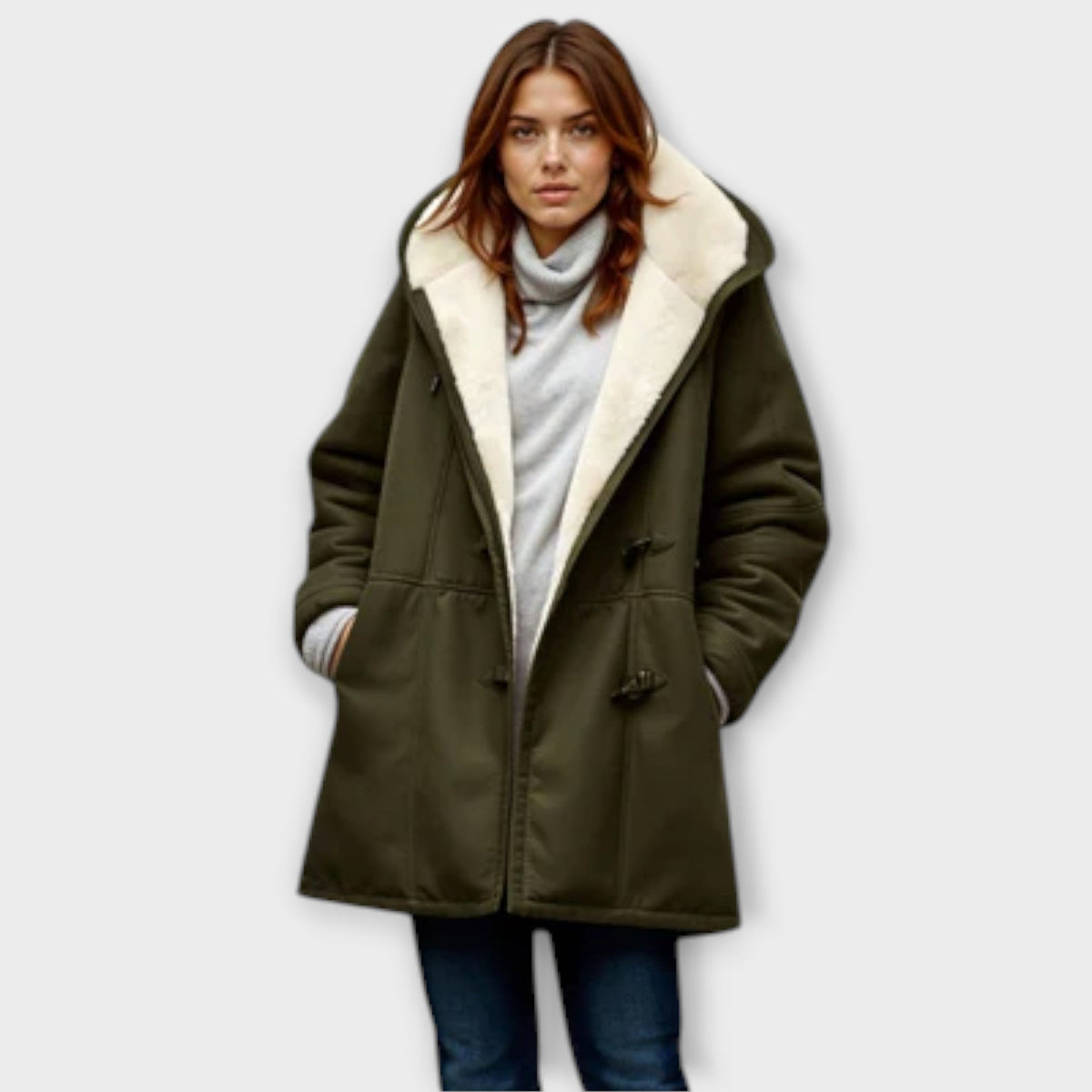 Antonia - Manteau Douillet Gris Doublé Fourrure
