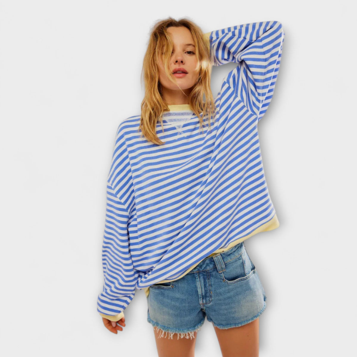Marlene - Pull Oversize Bleu et Blanc à Rayures