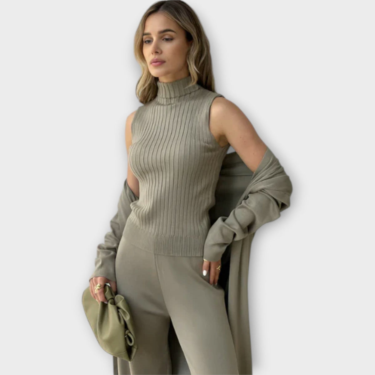 Isabella - Ensemble Tricoté 3 Pièces Kaki