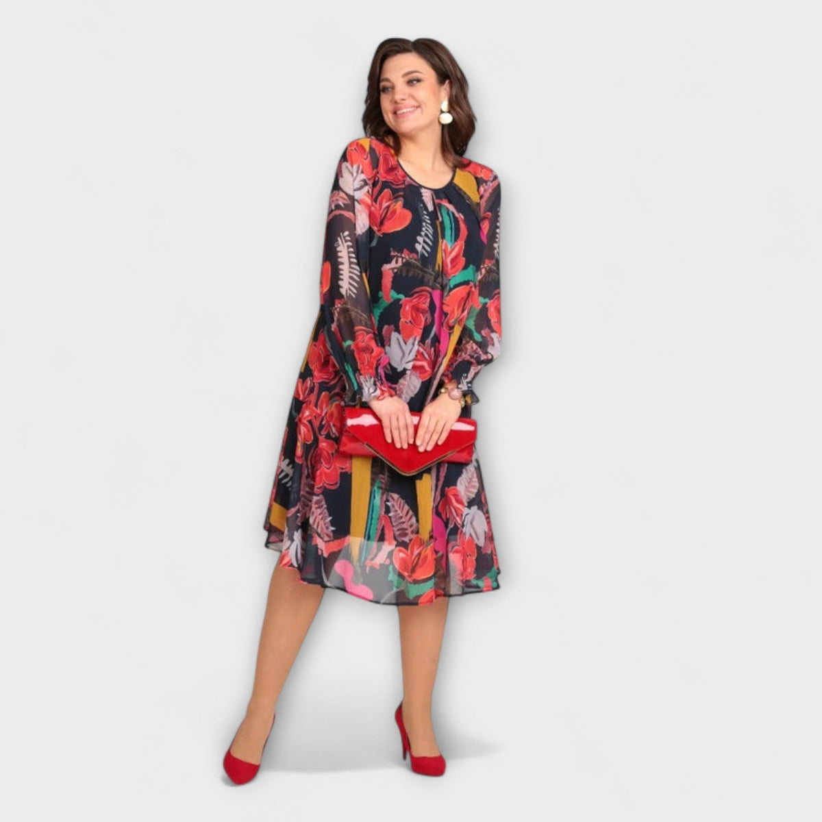 Caroline - Robe Grande Taille Élégante à Motif Floral