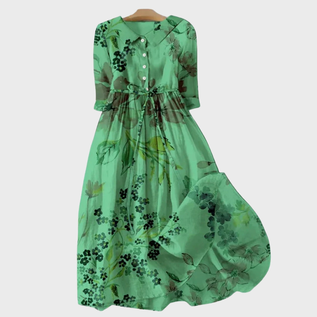 Robe Vert Émeraude à Fleurs Délicates