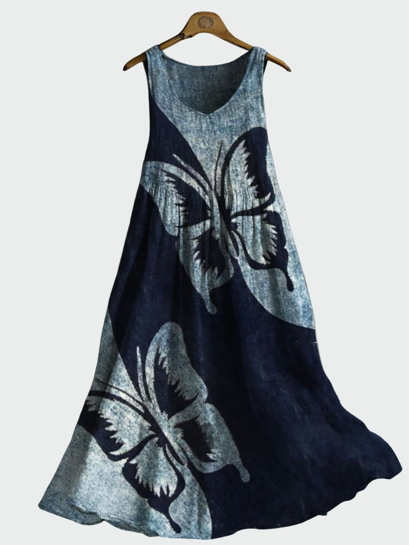 Robe Bleu Foncé à Motif Papillon