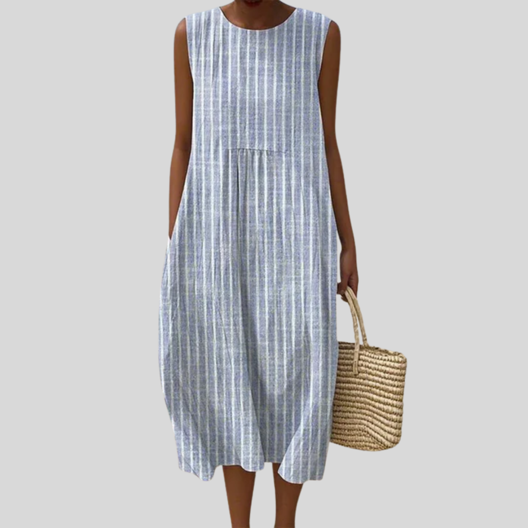 Robe en Lin Bleu Clair Rayée