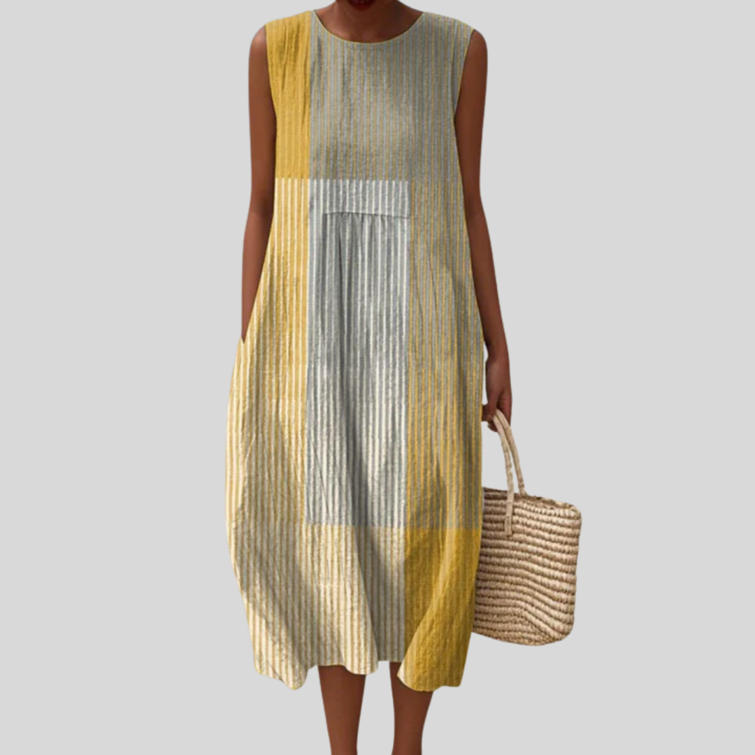 Robe en Lin Jaune Rayée
