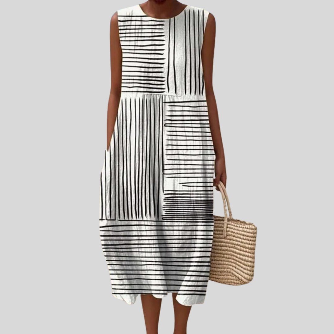Robe Noire et Blanche à Patchwork Rayé