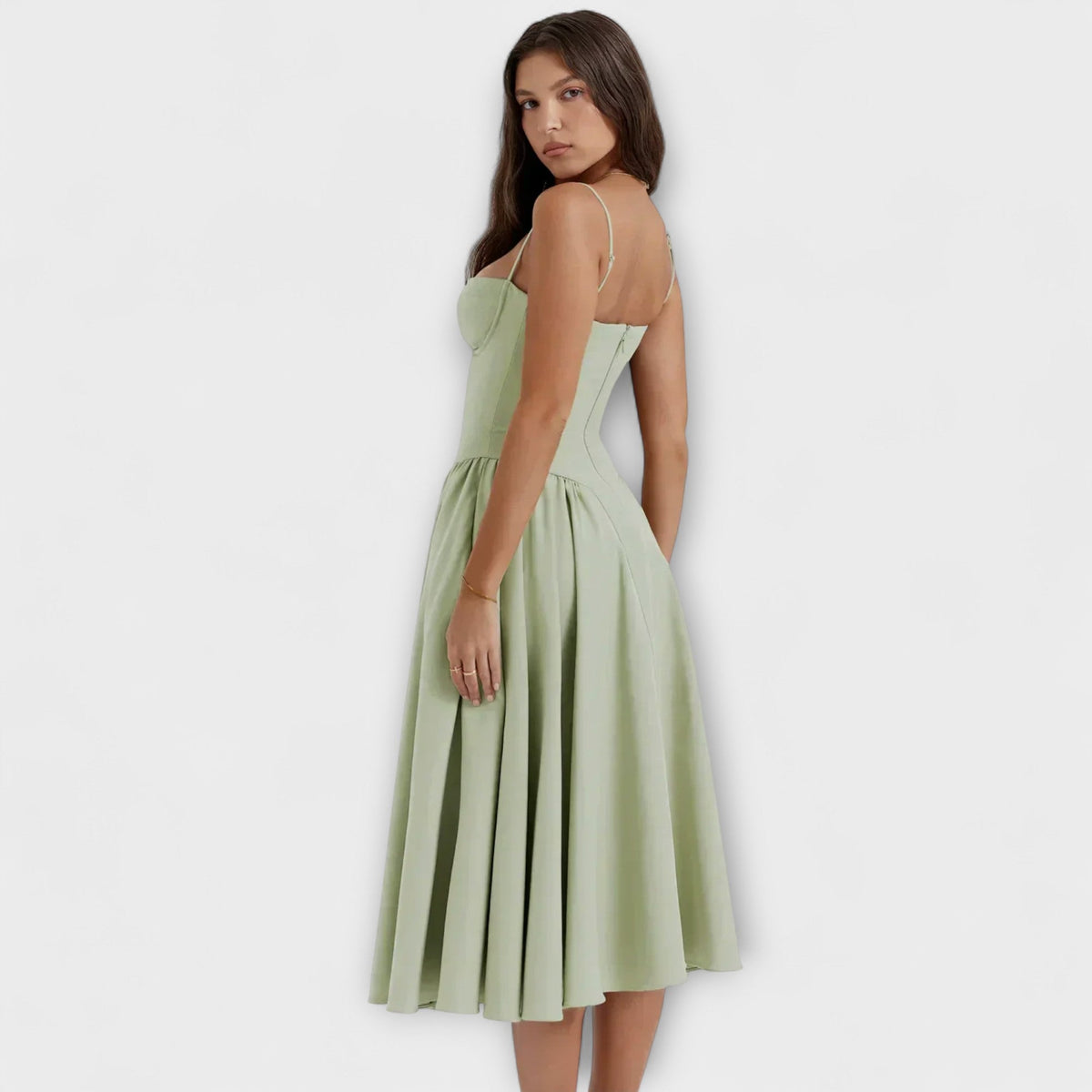 Rosalie - Robe Corset Sans Manches Vert Sauge