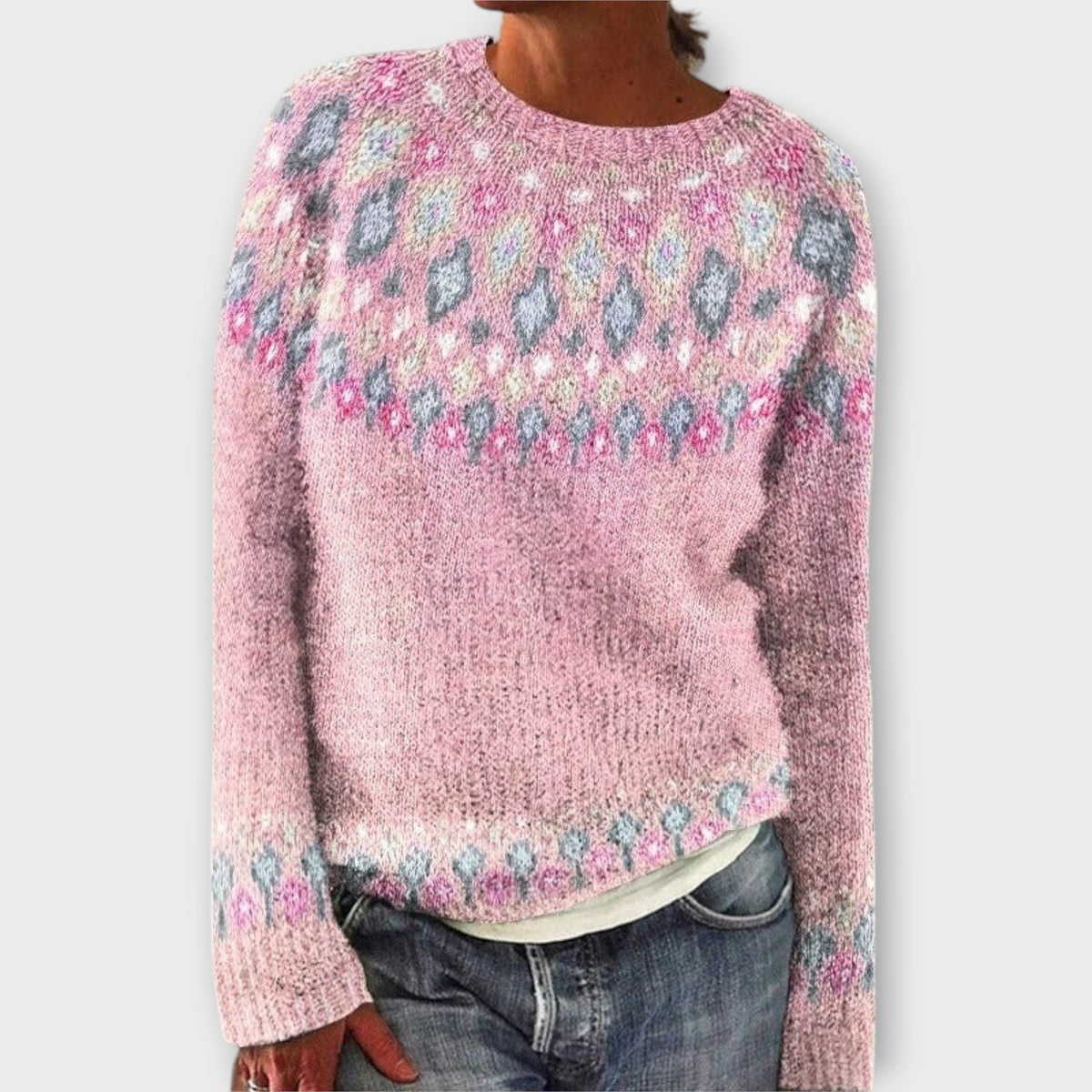 Devyn - Pull Douillet Bleu Pétrole à Motif Norvégien