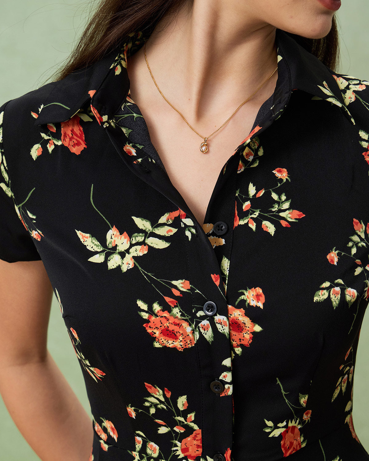Glória - Robe Midi Noire à Motif Floral