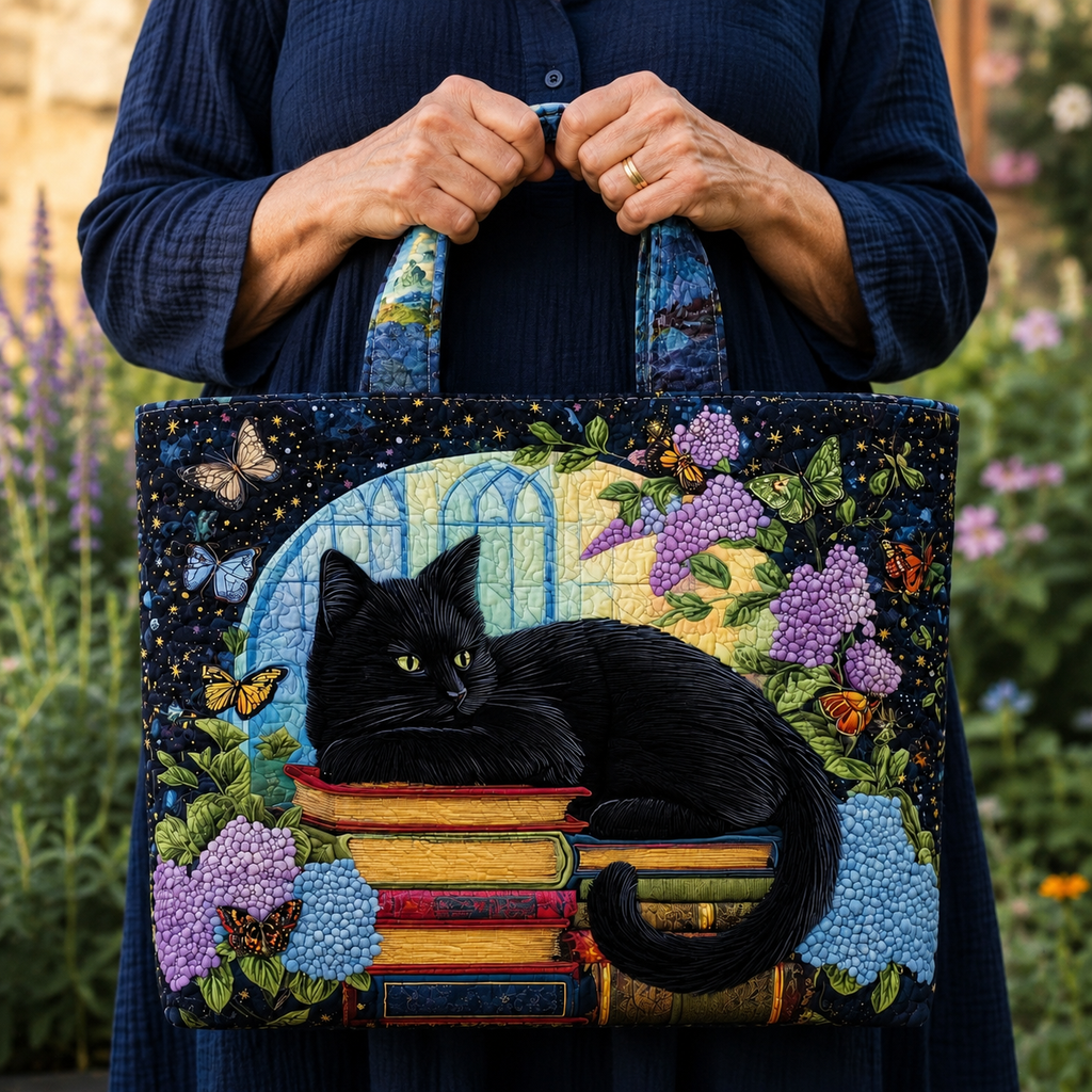 Chat Noir et Livres | Sac matelassé