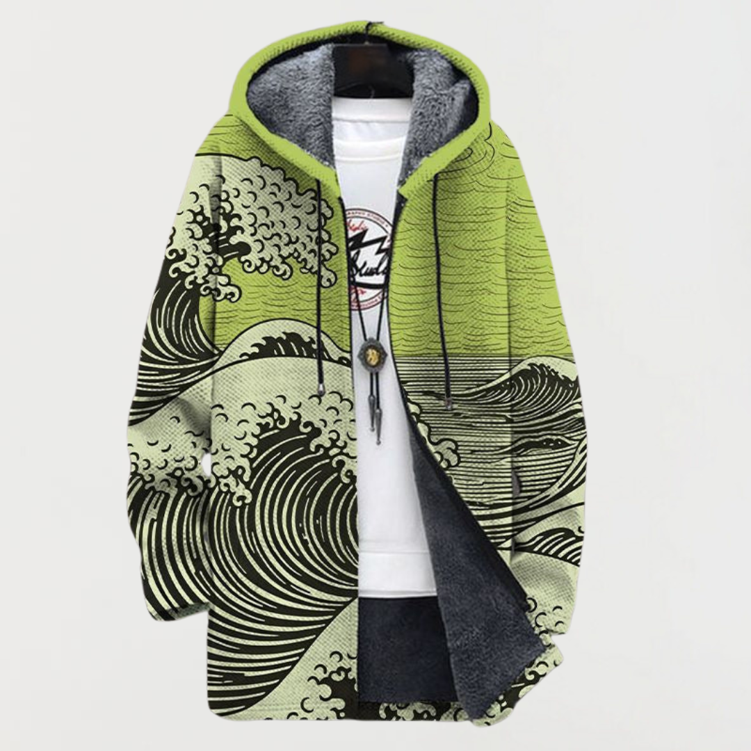 Manteau à capuche à motif de vagues