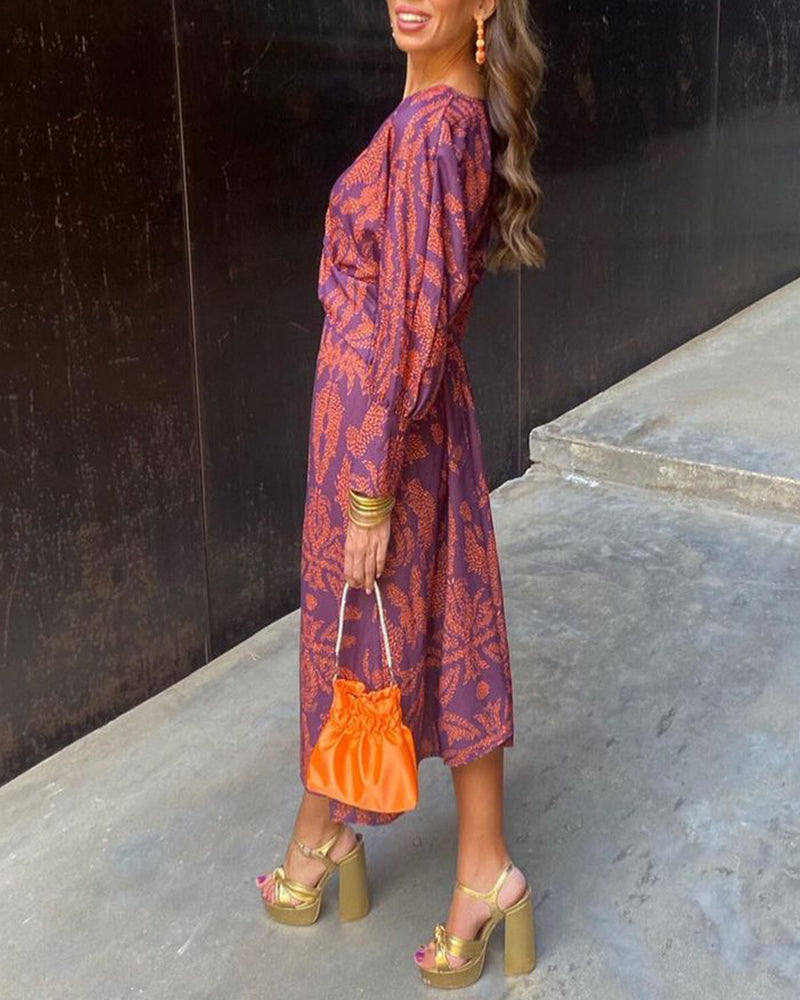 Sabrina - Robe Midi Bleue à Imprimé Élégant