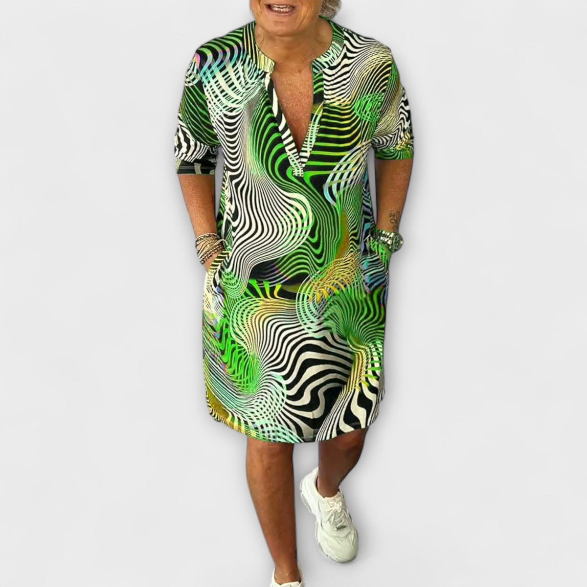 Liora - Robe Colorée à Col V et Motif