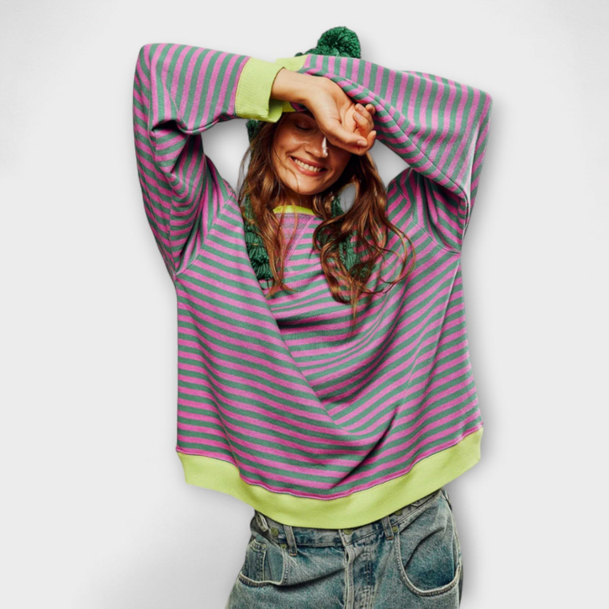 Marlene - Pull Oversize Bleu et Blanc à Rayures