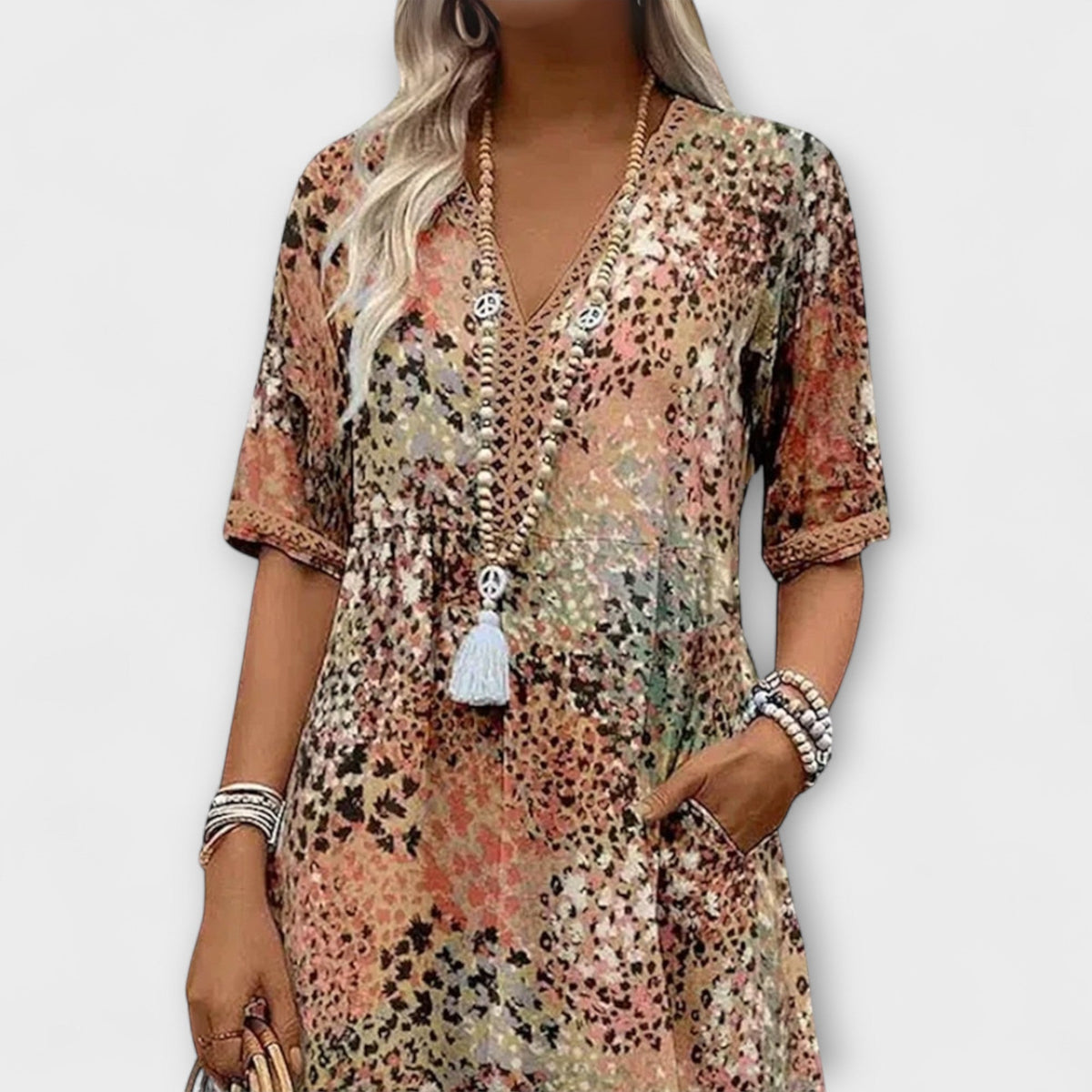 Maja - Robe d'Été Marron à Motif Floral