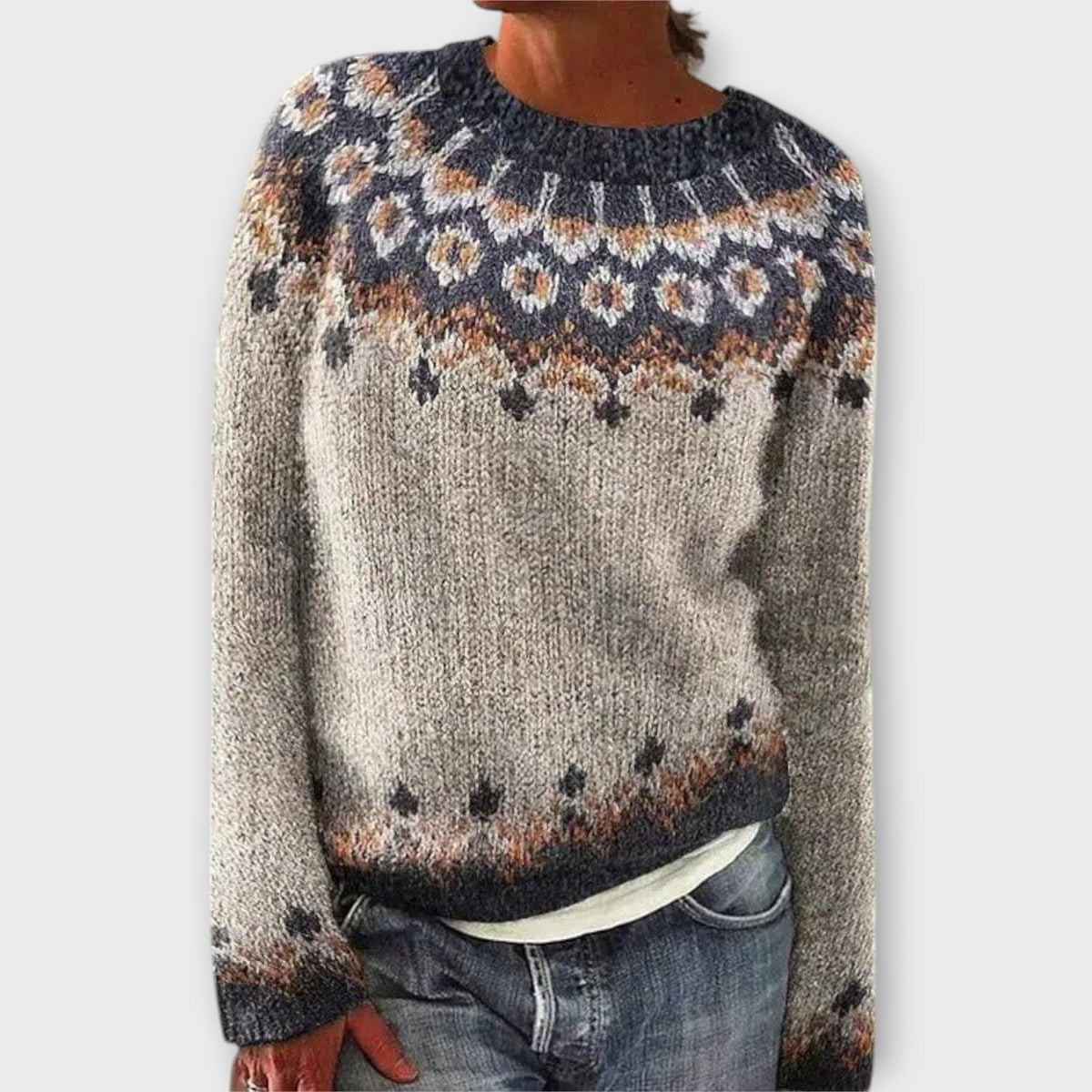 Devyn - Pull Douillet Bleu Pétrole à Motif Norvégien