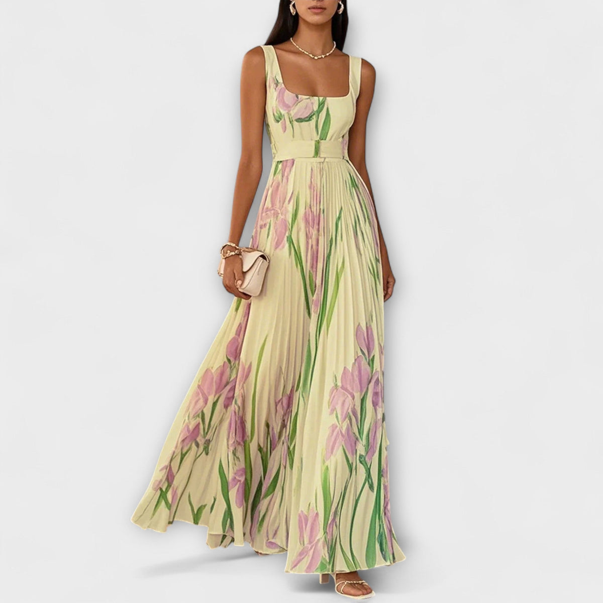 Penélope - Robe Longue en Mousseline Crème à Fleurs