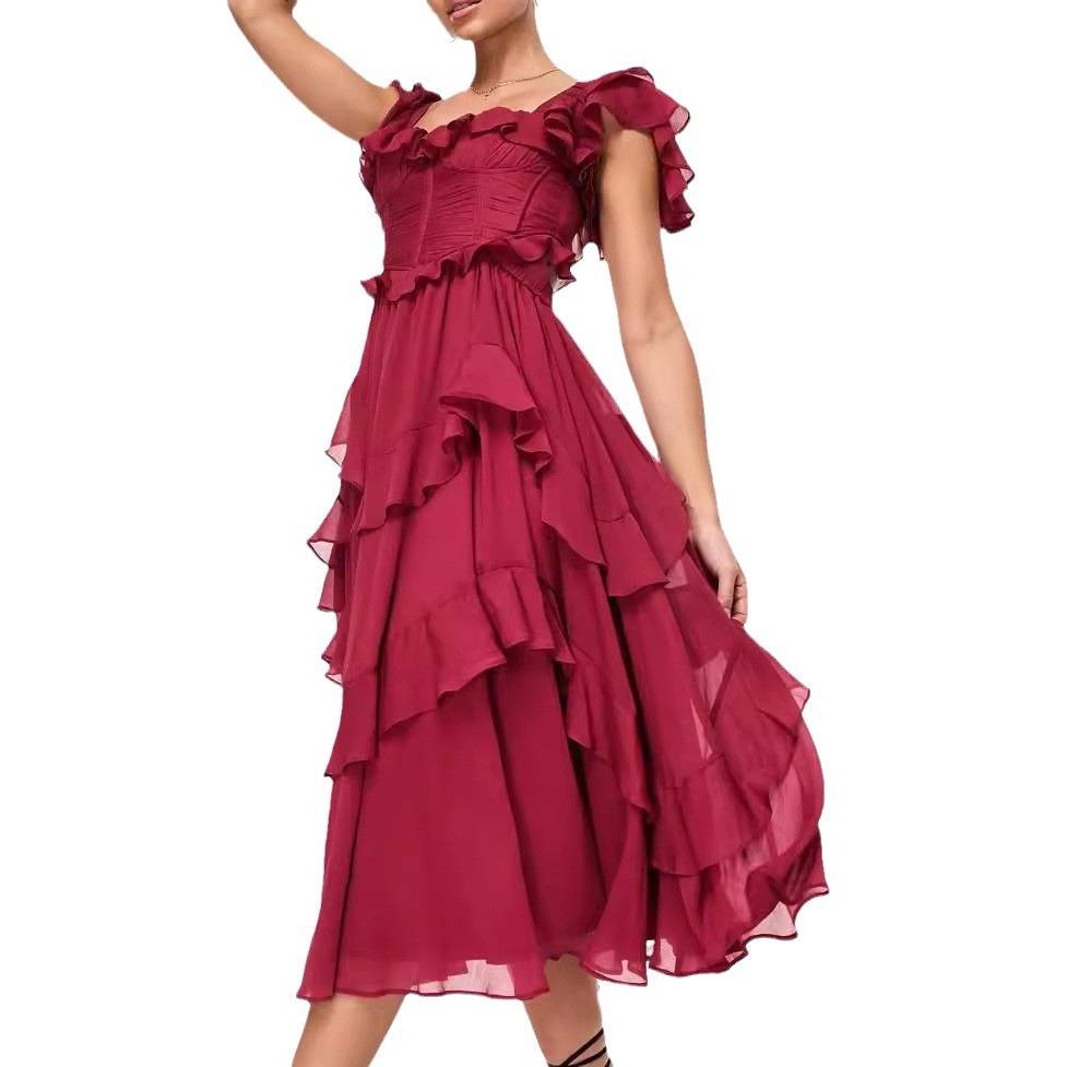Elisa - Robe Bordeaux à Volants