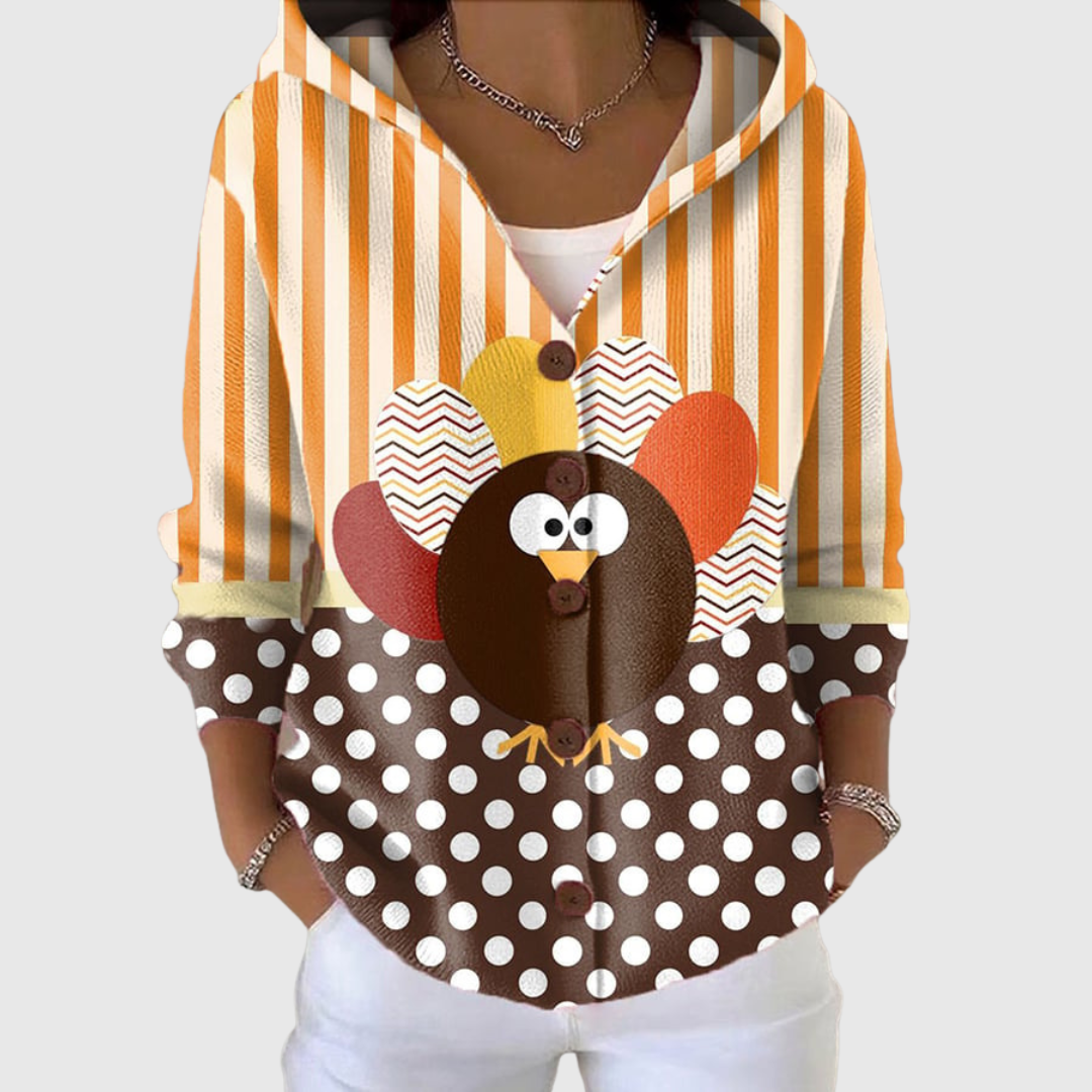 Blanche - Cardigan à capuche à grande dinde et pois