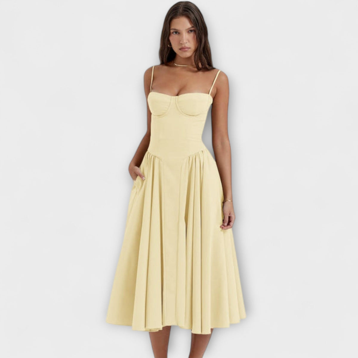 Rosalie - Robe Corset Sans Manches Vert Sauge