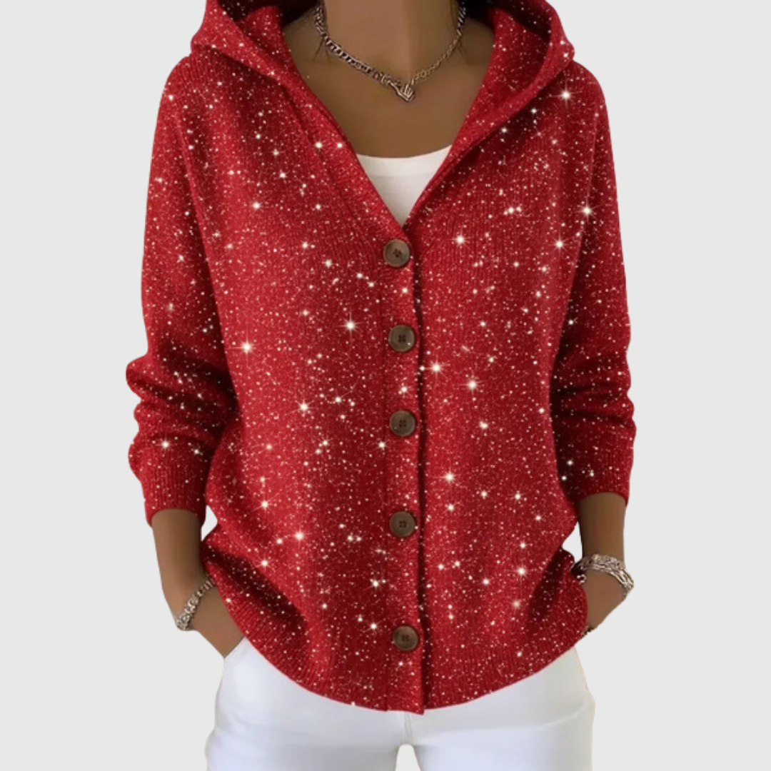 Élodie - Cardigan à capuche rouge pailleté