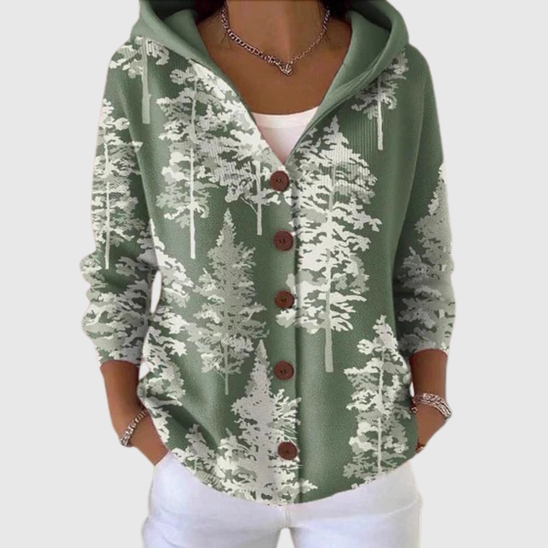 Flore - Cardigan à capuche vert à forêt de sapins