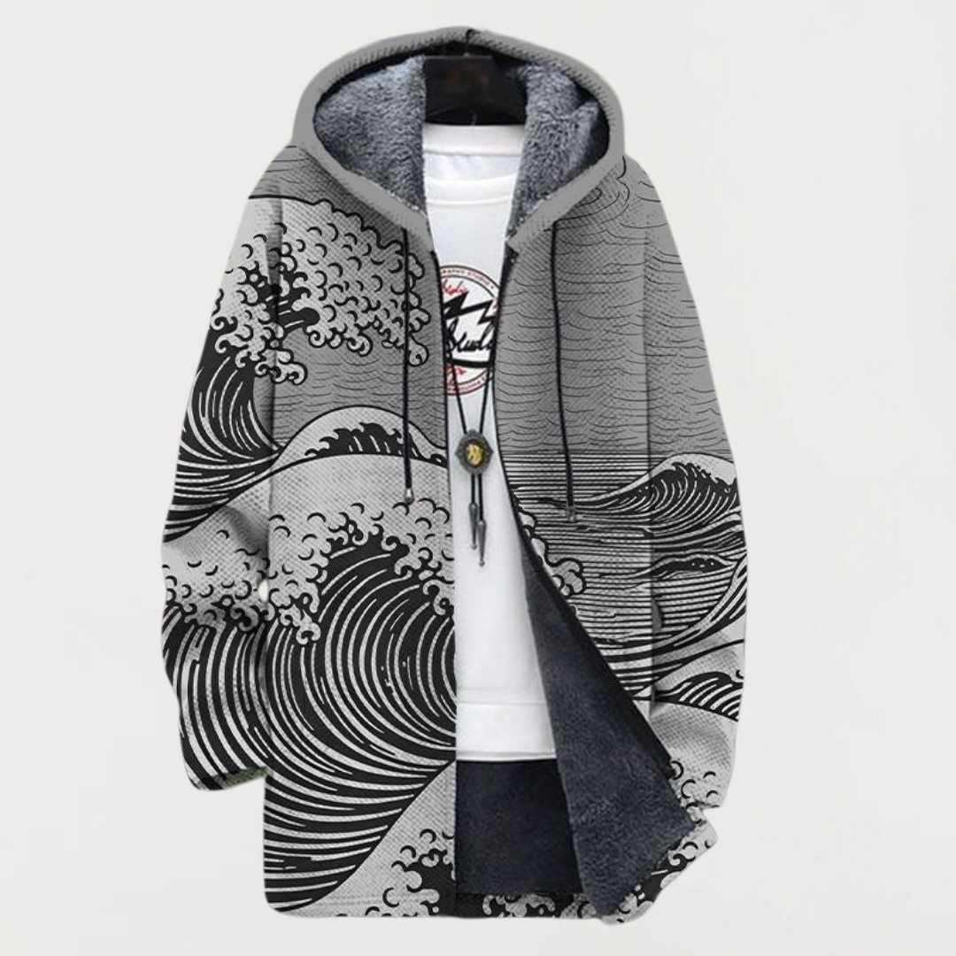 Manteau à capuche à motif de vagues