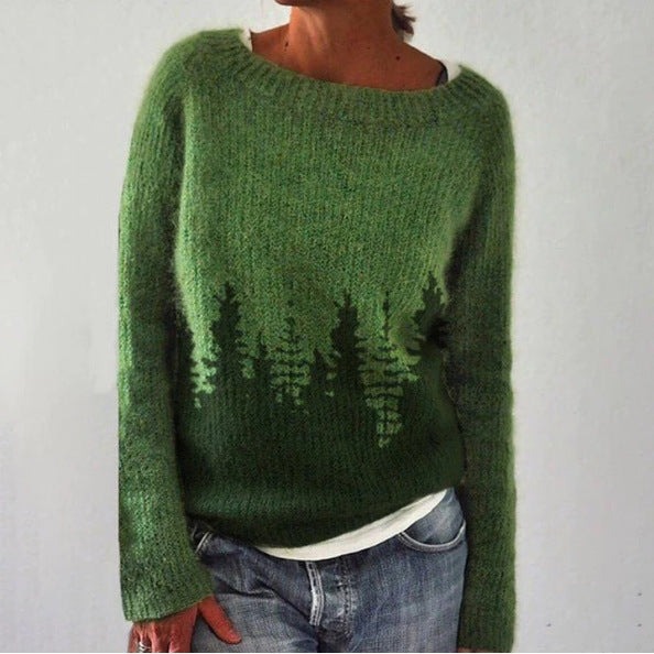 Veronika - Pull Douillet Bleu Pétrole à Motif Sapin