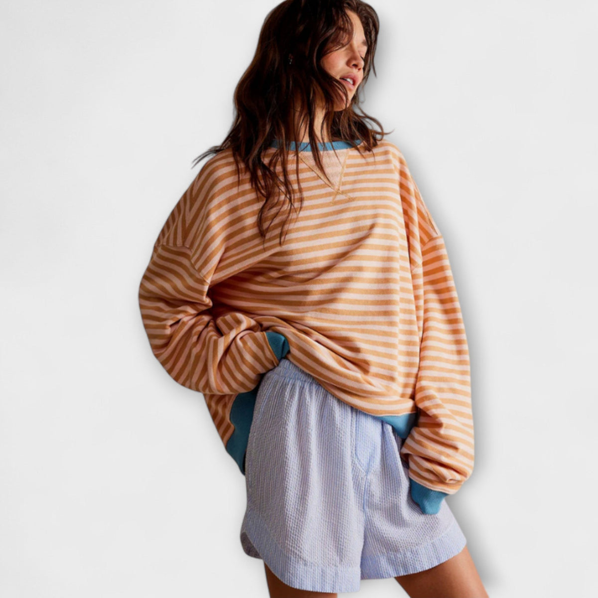 Marlene - Pull Oversize Bleu et Blanc à Rayures