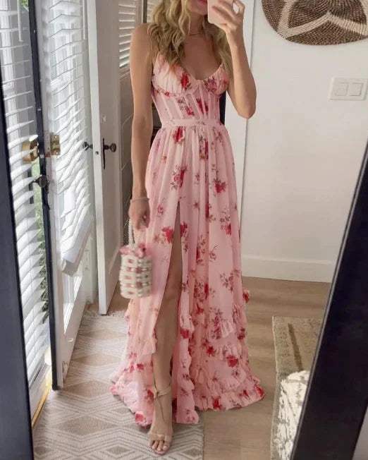 Sónia - Robe Midi Blanche à Motif Floral