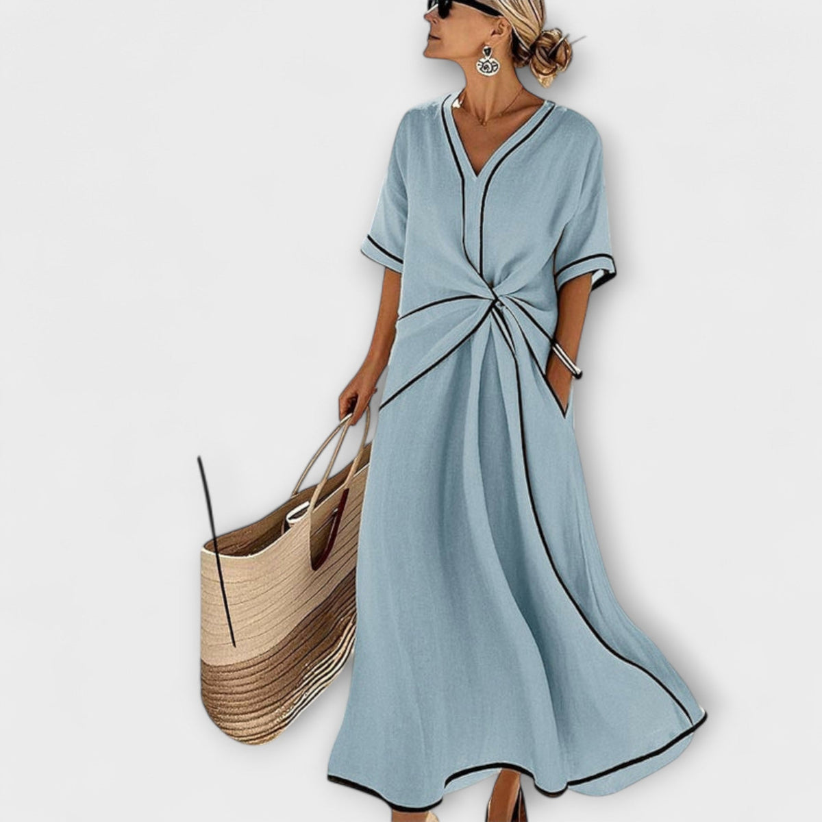Marcella - Robe d'Été Bleu Clair Drapée