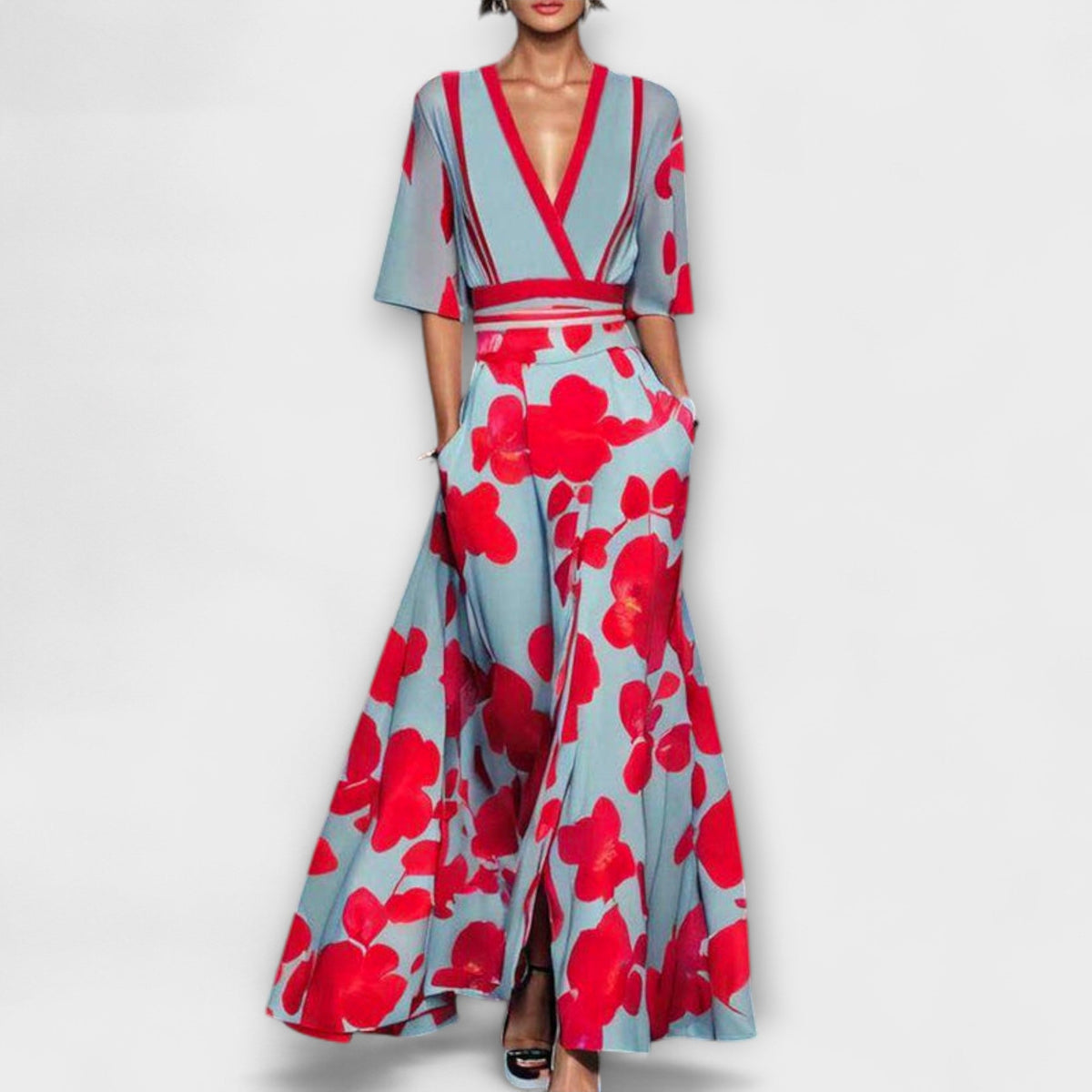Alea - Robe Colorée à Motif Roses et Col V
