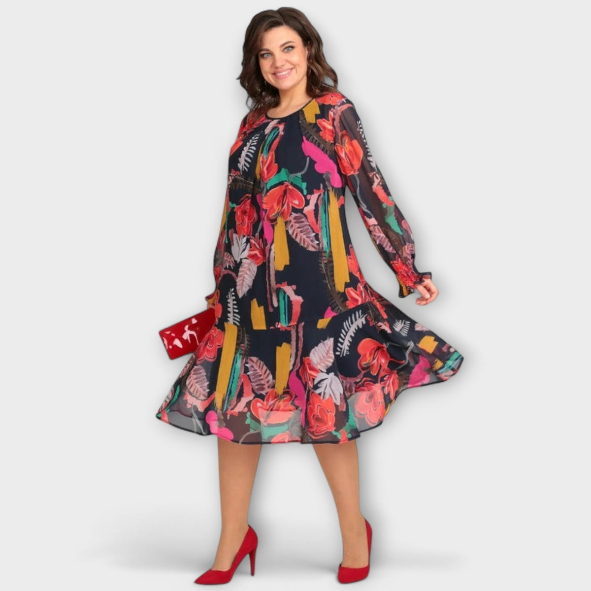 Caroline - Robe Grande Taille Élégante à Motif Floral