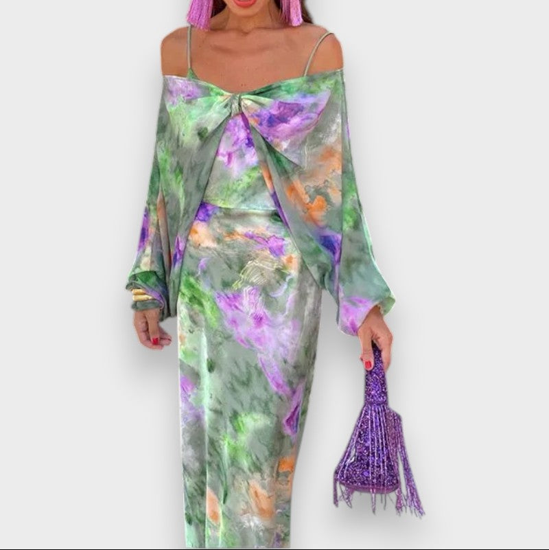 Daniela - Robe d'Été Verte à Fleurs Aquarelle