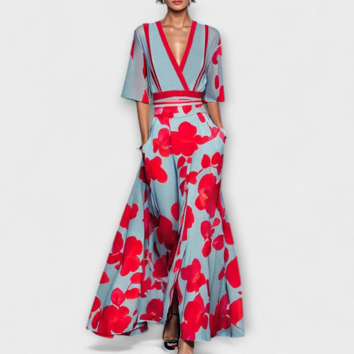 Alea - Robe Colorée à Motif Roses et Col V