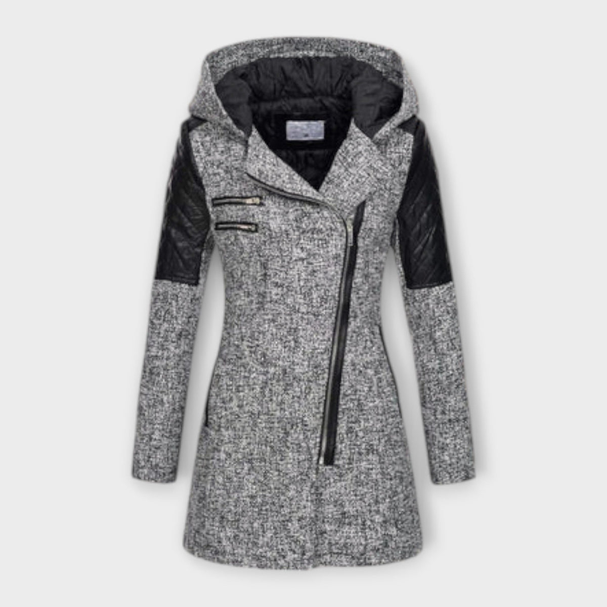 Sophia - Manteau d'Hiver Gris à Capuche