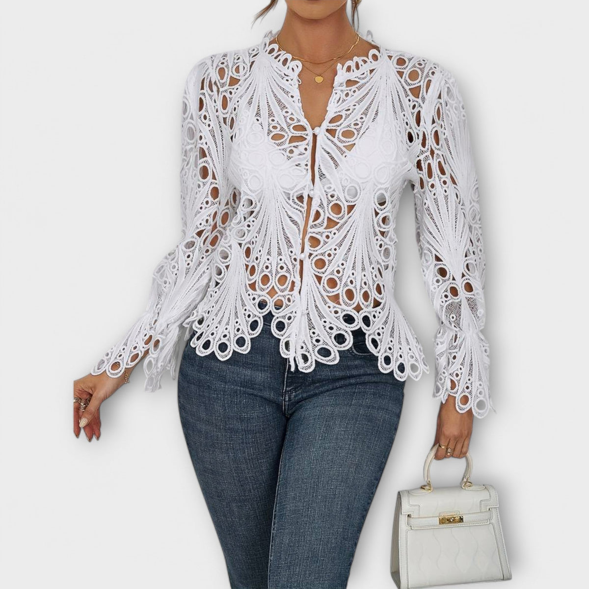 Savannah - Chemisier Asymétrique Blanc en Dentelle