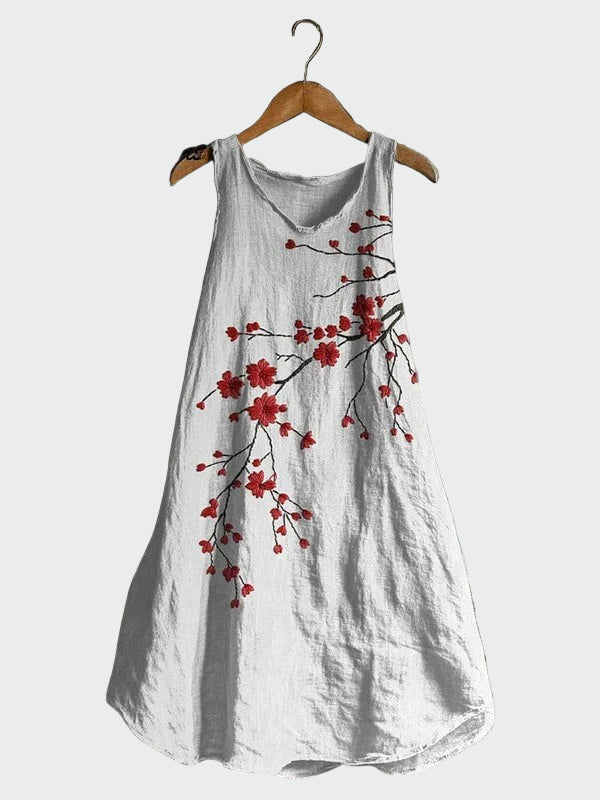 Robe Blanche à Branches de Fleurs de Cerisier